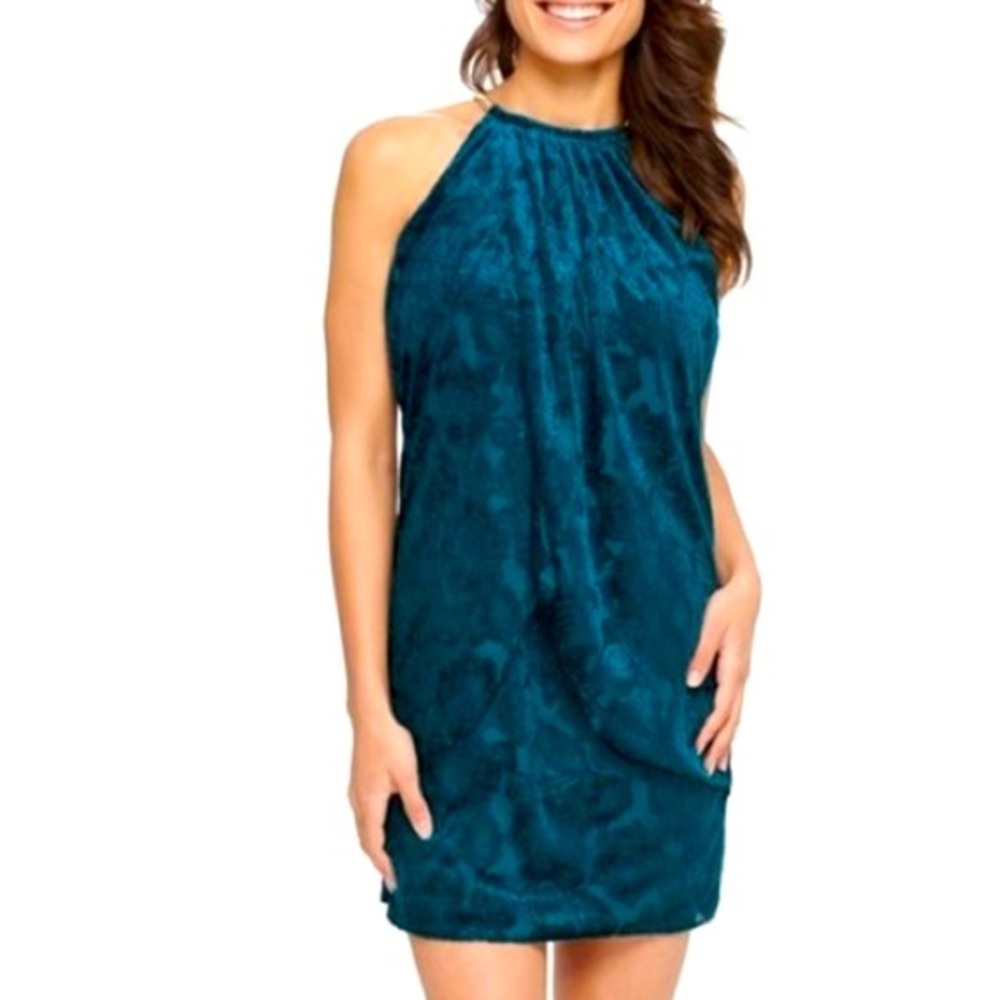 Kensie velvet print sheath dress, teal